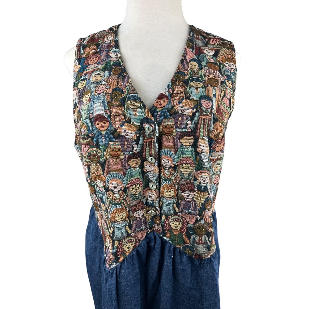 Vtg 90s Venezia Jeans Children Around The World Denim Maxi Dress Plus Size 22/24 - Picture 6 of 16
